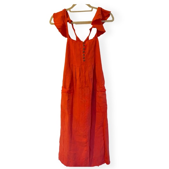 NWT ANTHROPOLOGIE PILCRO FLUTTER SLEEVE MIDI DRESS RED SMALL CASUAL BOHO MAXI - Picture 5 of 13